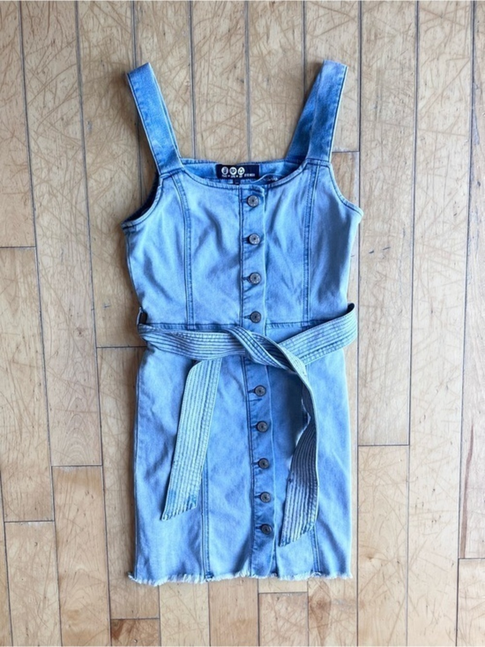 Rewash Eco Light Blue Button-Front Waist Tie Light Blue Denim Dress Size Small